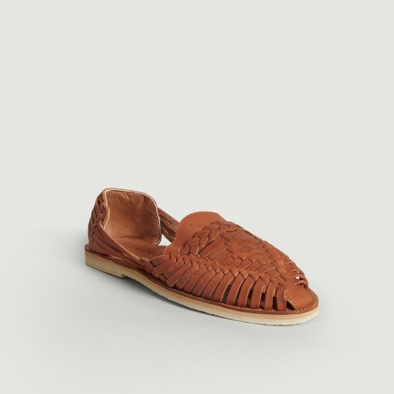 Alegre leather braided flat sandals - Mapache