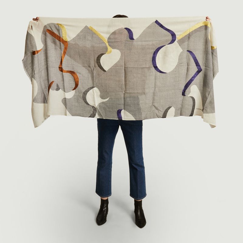 Puzzle wool scarf with embroideries - Mapoésie