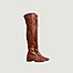 Moncloa Cognac stretch leatherette thigh-high boots - Souliers Martinez