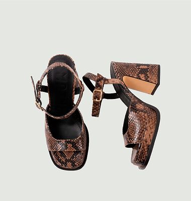 Gracia python-effect leather platform sandals with heels