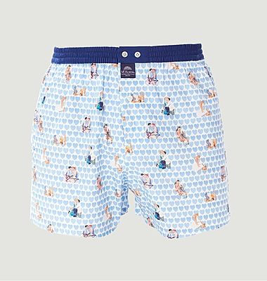 Cotton boxer shorts with couples and hearts