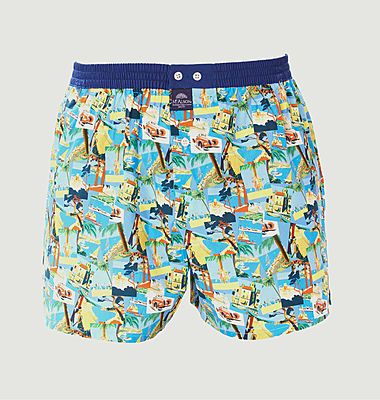Printed cotton boxer shorts with vacation theme