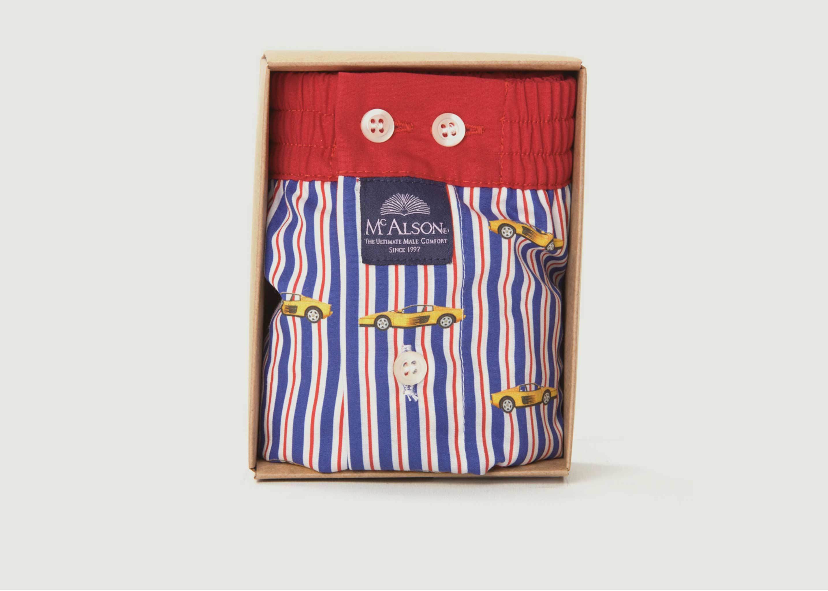 Striped Cotton Boxer Shorts With Cars - Mc Alson