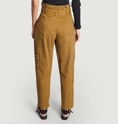 Pantalon en coton avec motif palmiers ajouré Dalma
