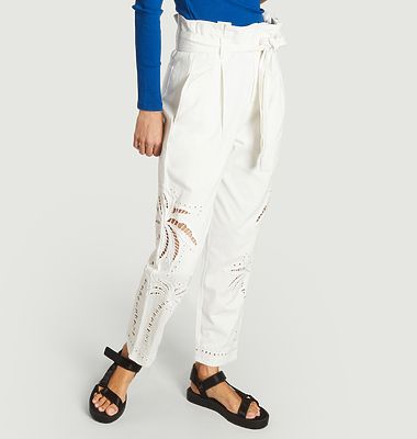 Pantalon en coton avec motif palmiers ajouré Dalma