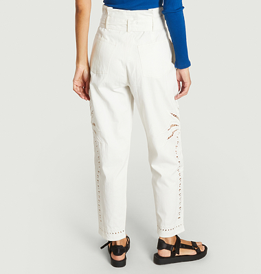 Pantalon en coton avec motif palmiers ajouré Dalma