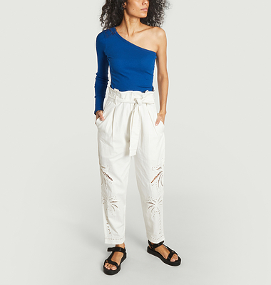 Pantalon en coton avec motif palmiers ajouré Dalma