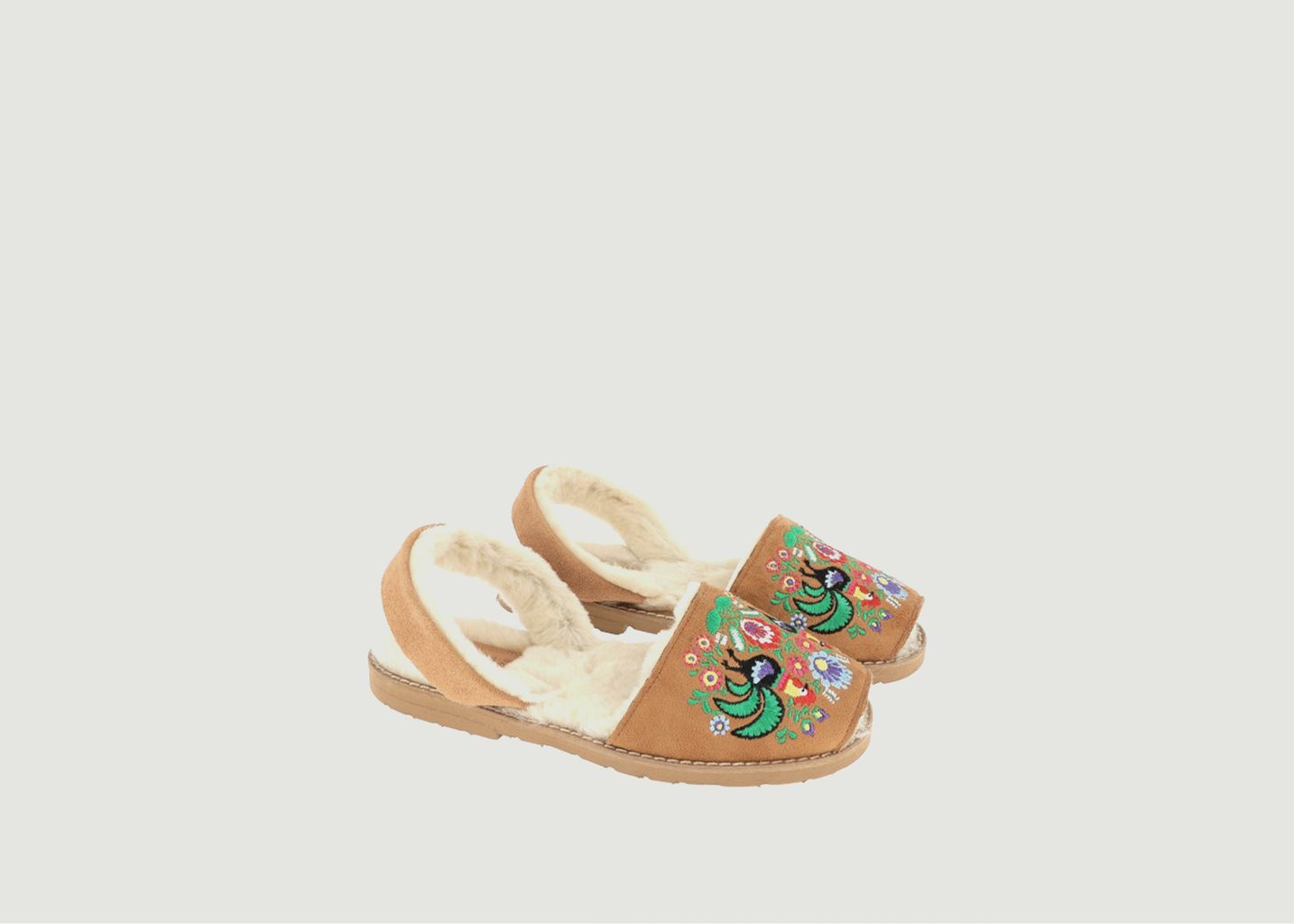 Sandals in woolen skin with Polka embroidery  - Minorquines