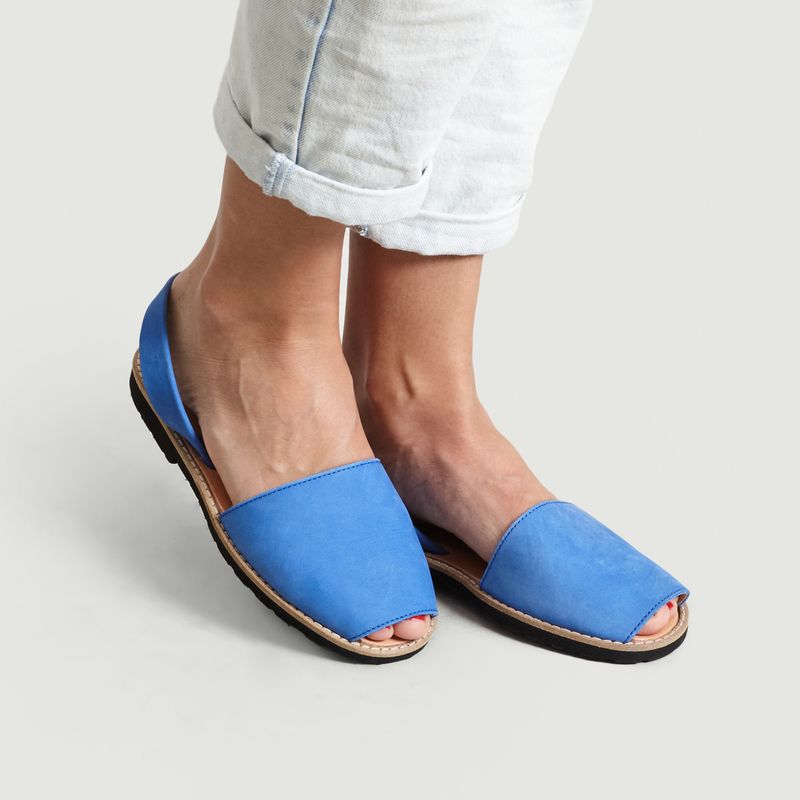Sandales Avarca Nubuck Bleu Océan - Minorquines