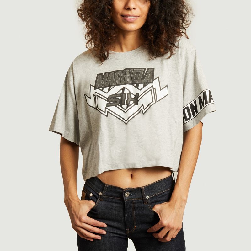 Cropped motocross logo print t-shirt Light Grey MM6 Maison 
