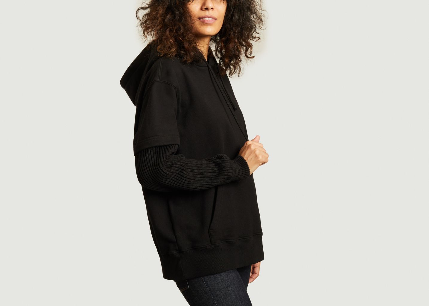 Hoodie en coton avec manches côtelées - MM6 Maison Margiela