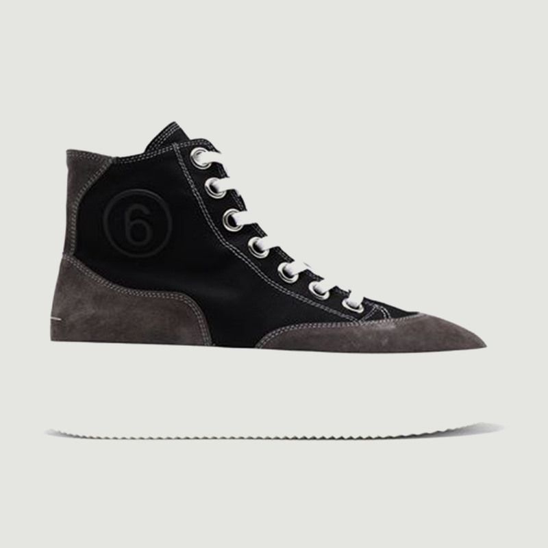 Cotton and suede leather platform high-top sneakers - MM6 Maison Margiela