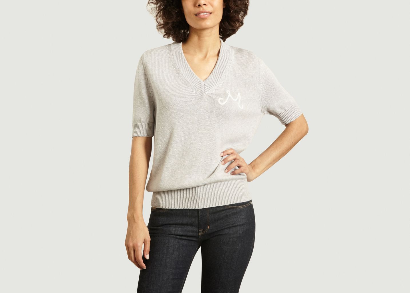 Short-sleeved cotton V-neck sweater - MM6 Maison Margiela