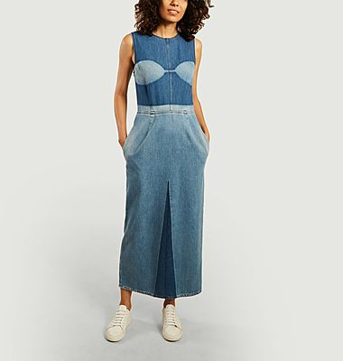 Robe longue en jean bicolore