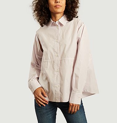 Oversize striped shirt with drawstrings