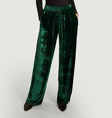 Pantalon ample taille haute en velours