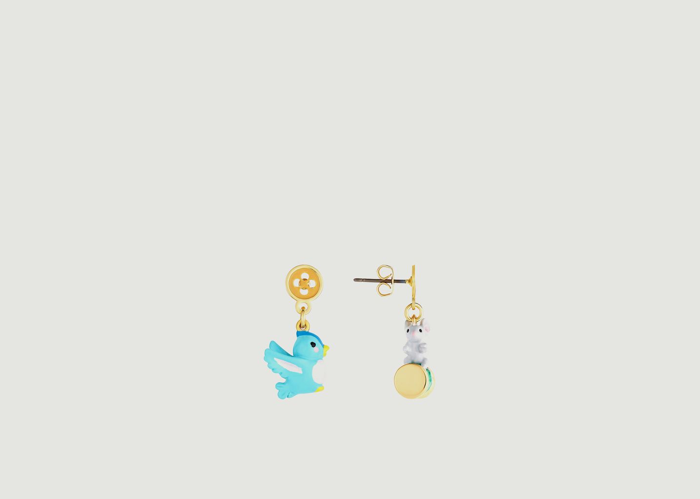 Boucles d'oreilles pendantes dépareillées oiseau et souris - N2