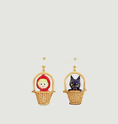 Red Riding Hood and Wolf Basket Earrings