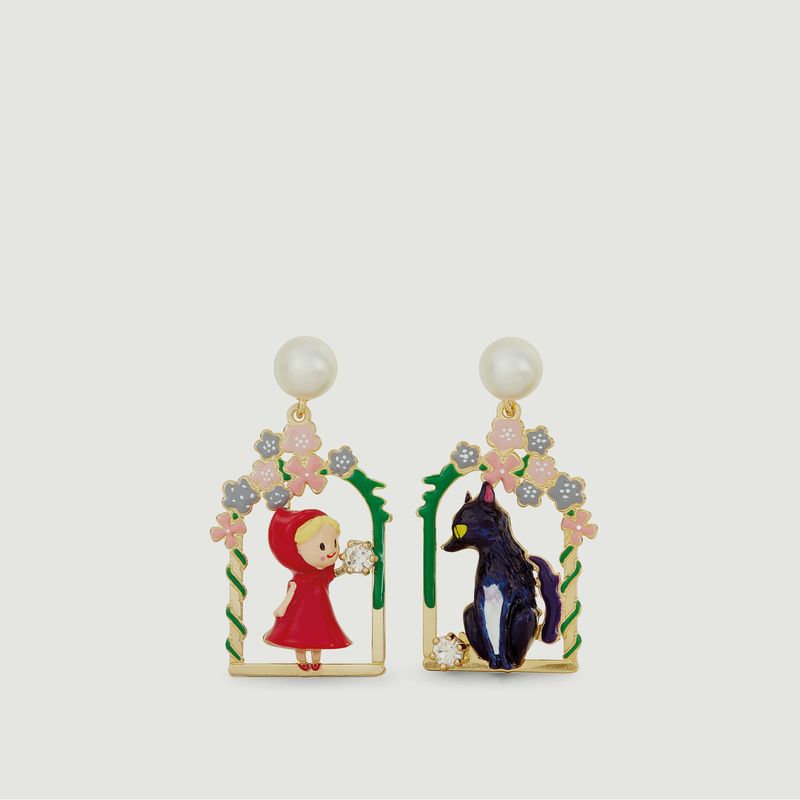 Mismatched red riding hood and wolf earrings - N2