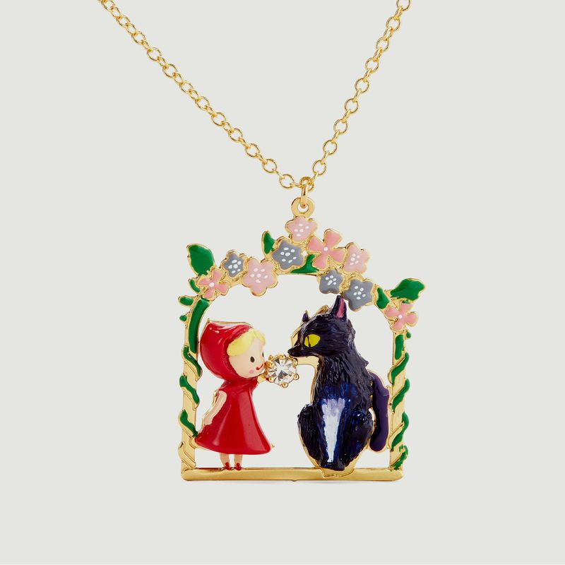 Flowered arch necklace Little red riding hood and wolf - N2