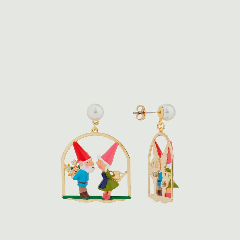 Mushroom garden gnome pendant earrings - N2