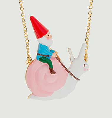Necklace chain with garden gnome pendant Champimignon