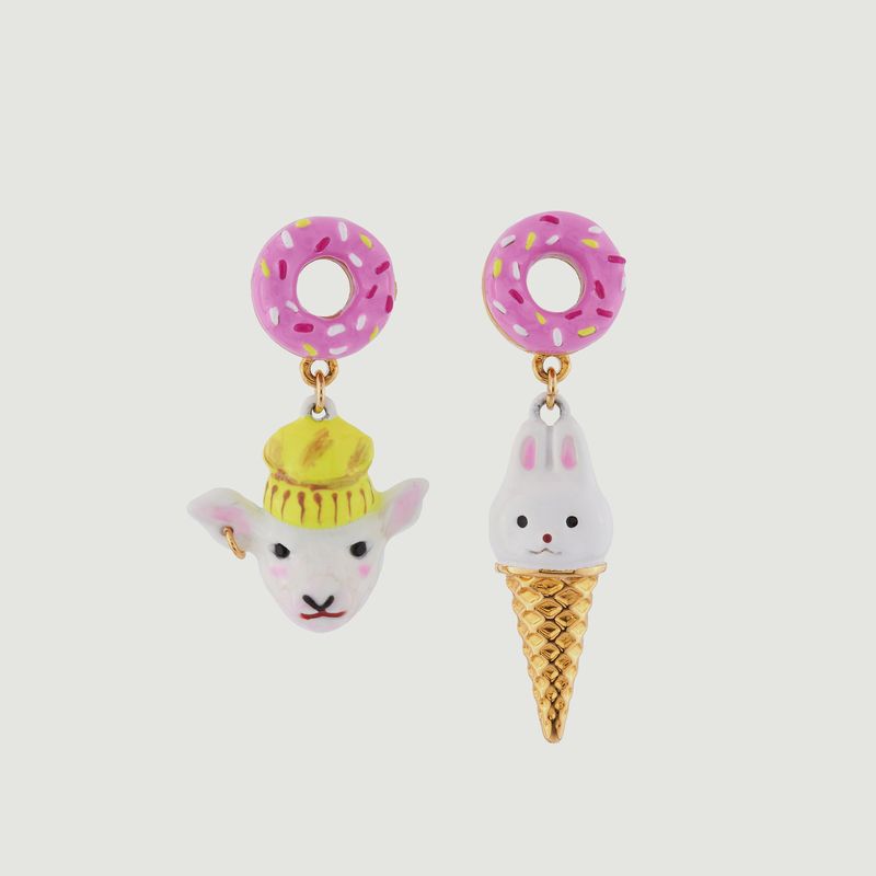 Sheep and Ice Cream Pendant Earrings - N2
