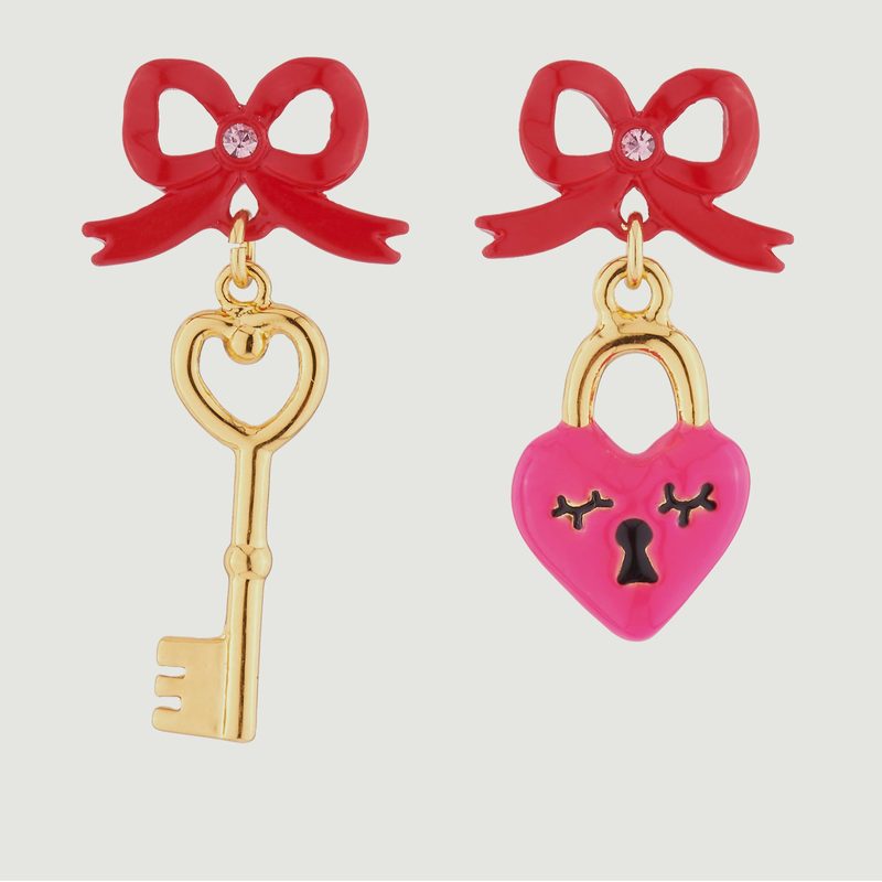Key & Heart Pendant Earrings - N2
