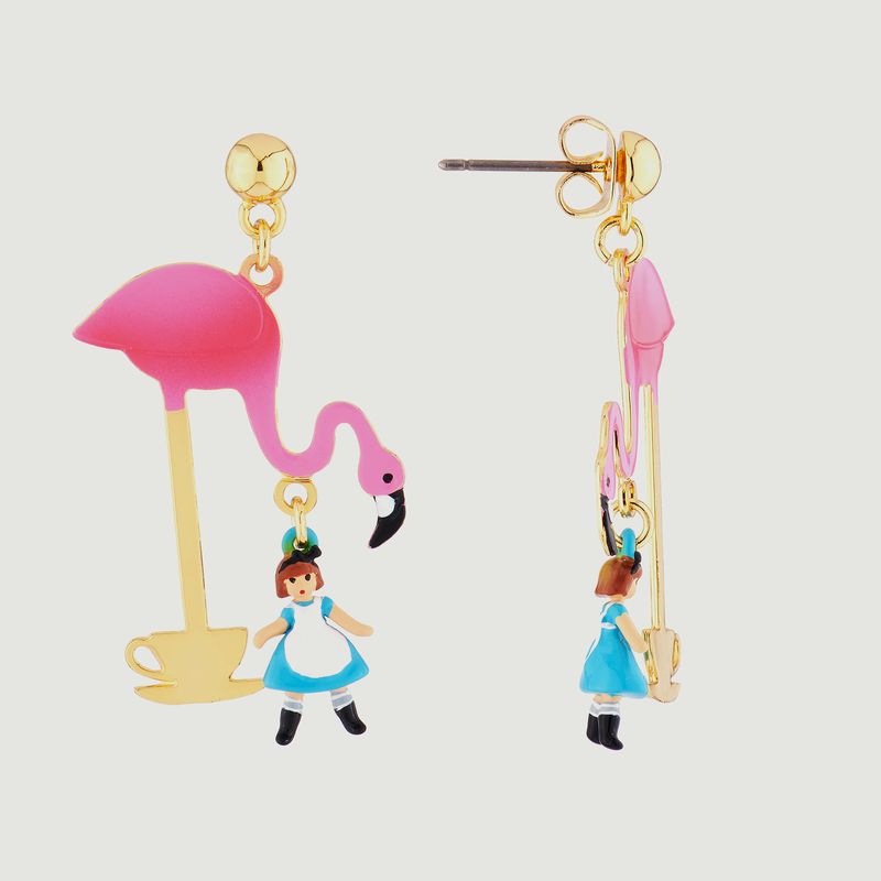 Teatime Alice und baumelnde Flamingo-Ohrringe - N2