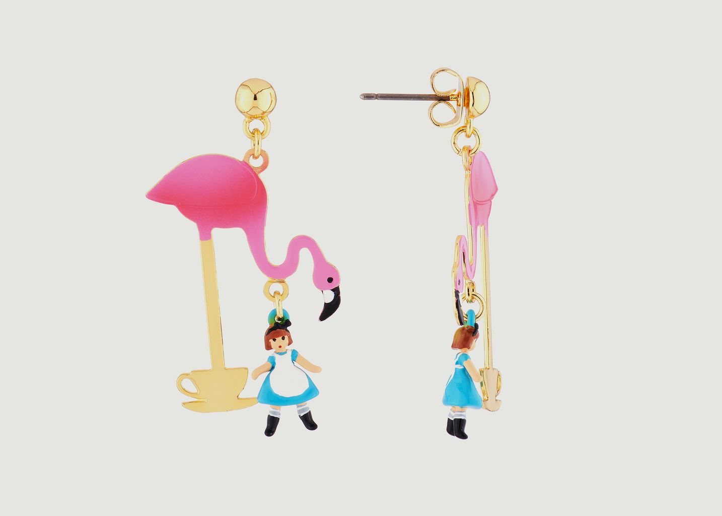 Teatime Alice and flamingo dangling earrings - N2