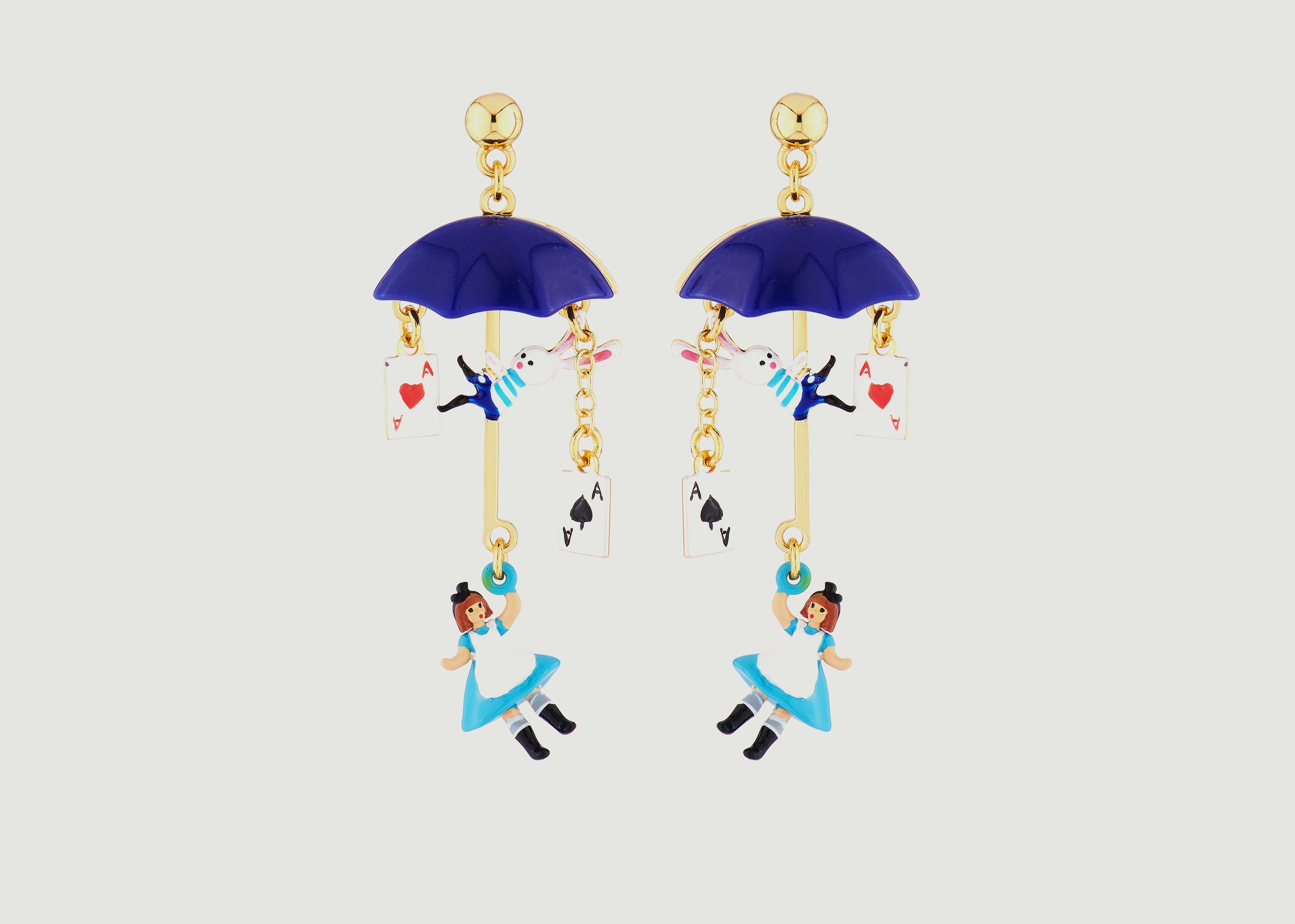 Alice umbrella dangling earrings with charms - N2
