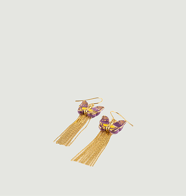 Boucles d'oreilles papillon violet à franges
