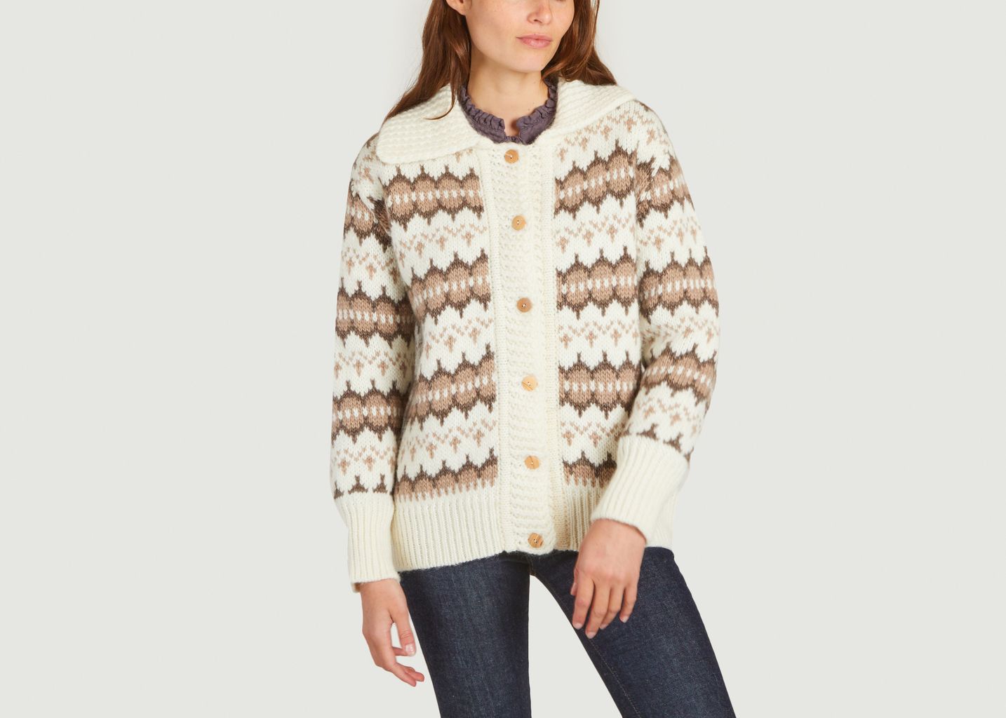 Loose-fitting cardigan in jacquard wool Theo - The new society