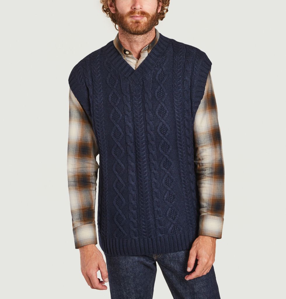 Verkaufen Sie Jordan Pullover ohne Ärmel aus Zopfstrick Marineblau No  Nationality 07 zu -50%| L\'Exception
