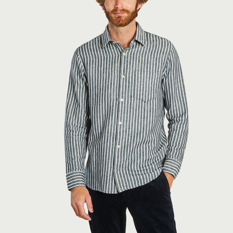 Sale Errico striped flannel shirt Navy 