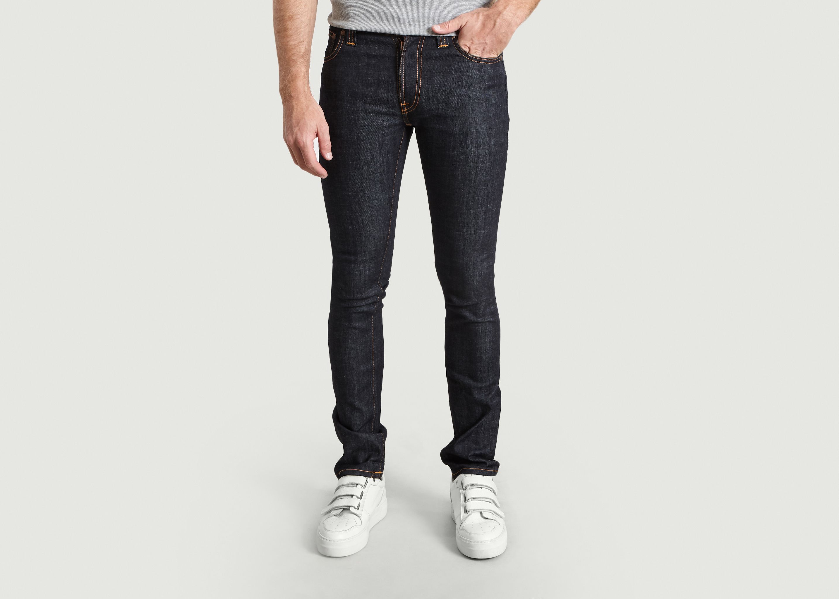 new Nudie Mens Slim Fit Raw Denim JeansThin Finn Organic Black Ring