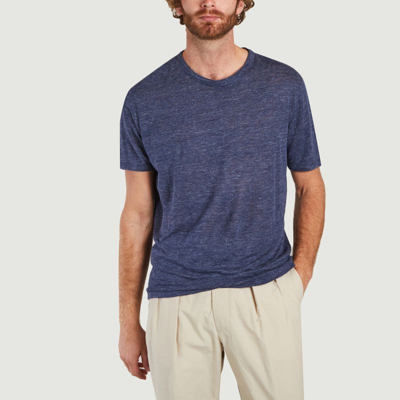 Sale Straight cut linen T-shirt Blue 