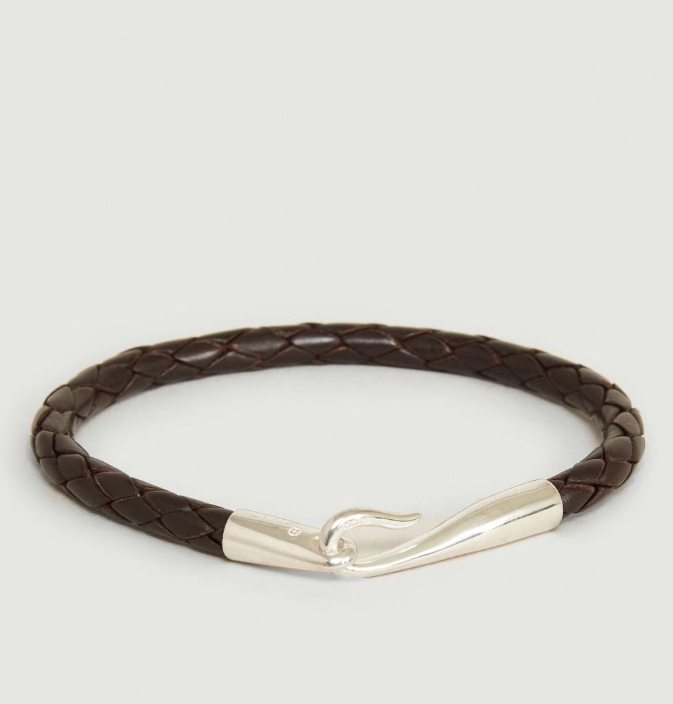 Bracelet Tresse Imitation Cuir Marron Avec Perles Argentées - Réglable Unisexe - Neuf Sans Emballage
