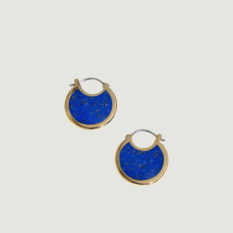 Mojave gold plated brass and lapis lazuli hoop earrings - Pamela Love