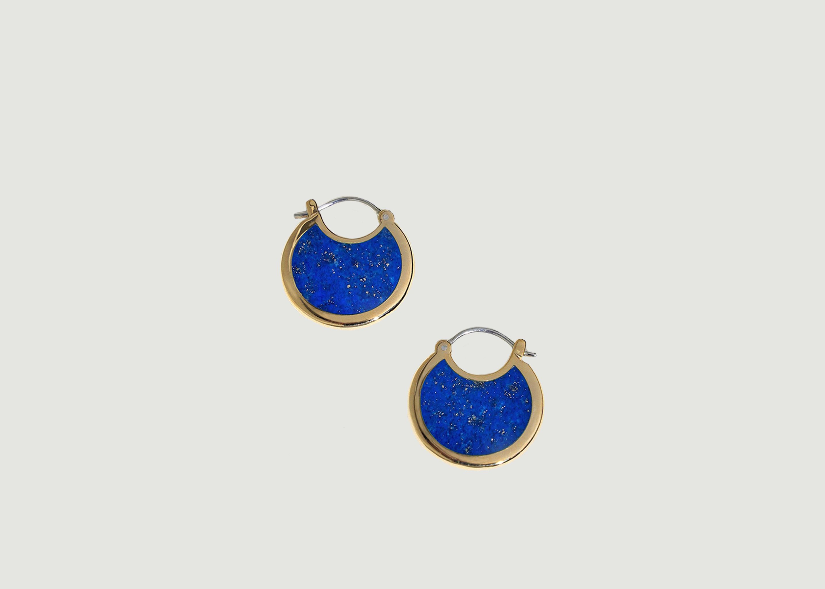 Mojave gold plated brass and lapis lazuli hoop earrings - Pamela Love