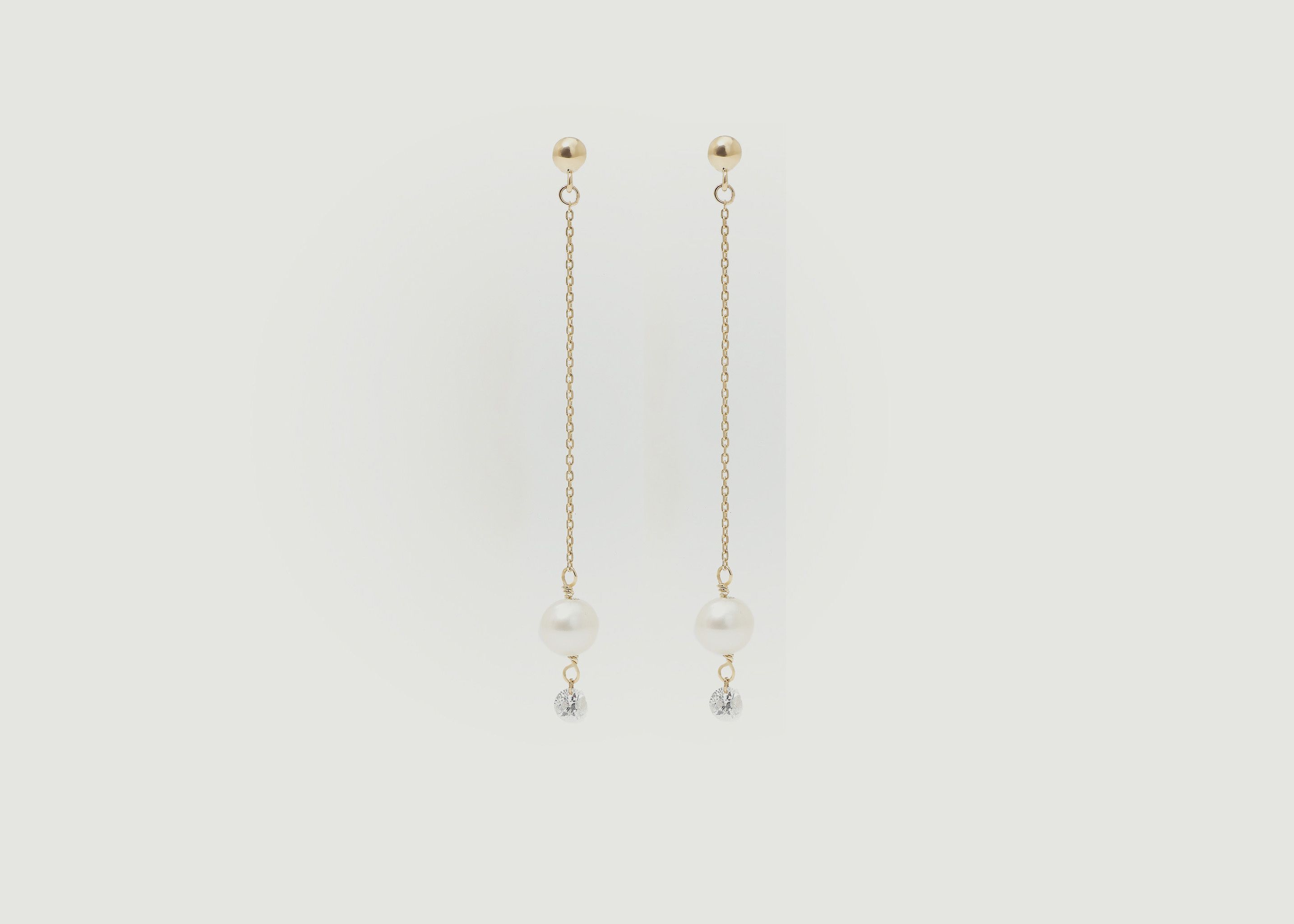 Lange Ohrringe aus Perlée-Gold, Zuchtperlen und Diamanten - Persée Paris