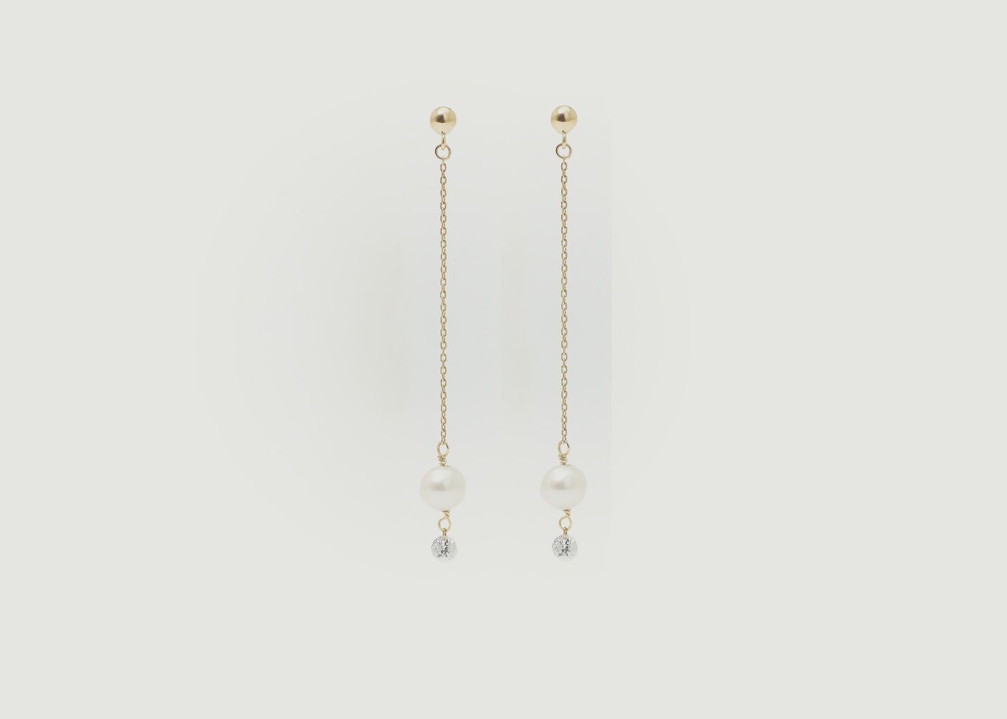 Lange Ohrringe aus Perlée-Gold, Zuchtperlen und Diamanten - Persée Paris