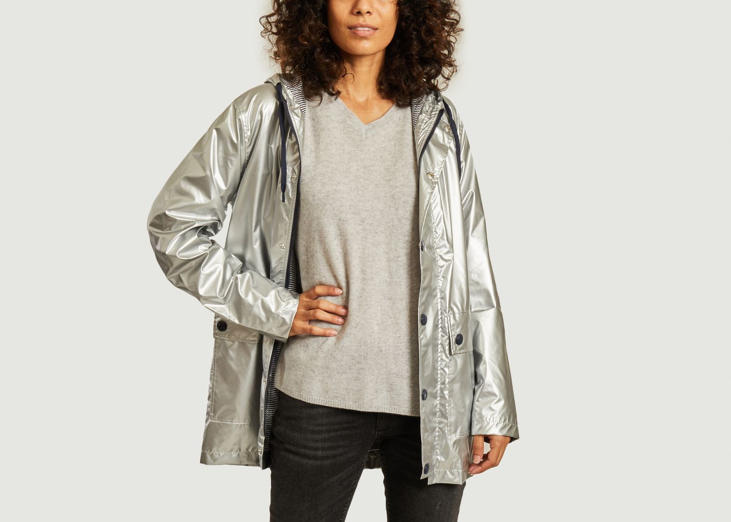 silver rain coat