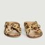 Luigi Hair On Leopard Pattern Sandals With Studs - Petite Mendigote