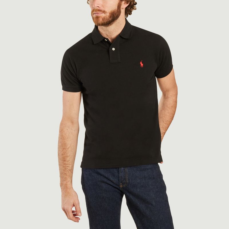 Cotton pique fitted polo shirt Black Polo Ralph Lauren