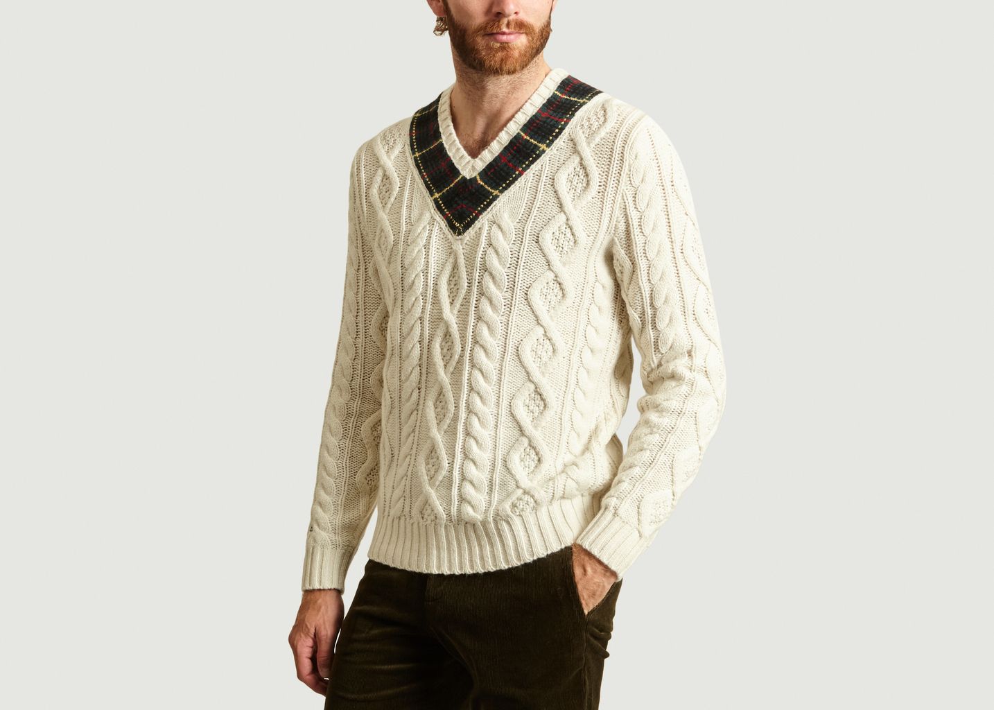 Tartan Cable Knit Jumper Beige Polo Ralph Lauren L’Exception