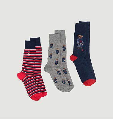 Pack of 3 pairs of striped socks and teddy bear Holiday