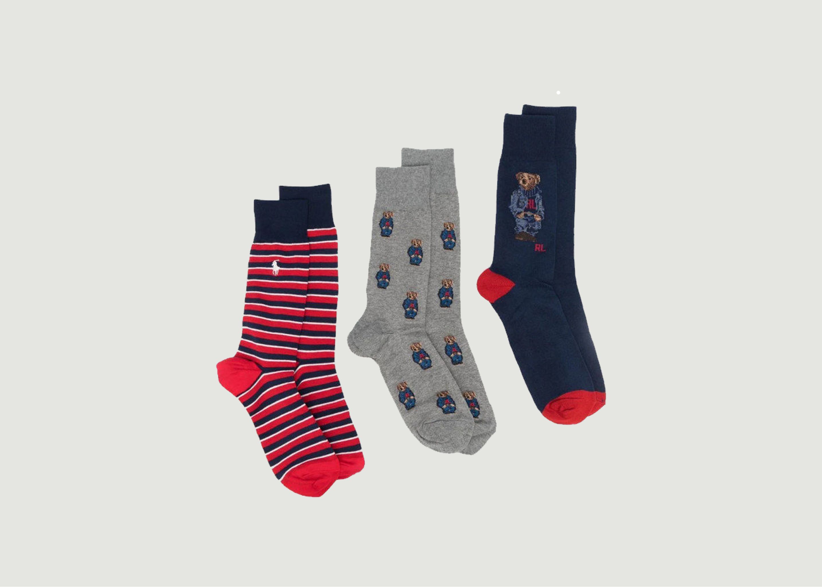 Pack de 3 paires de chaussettes rayures et ourson Holiday - Polo Ralph Lauren
