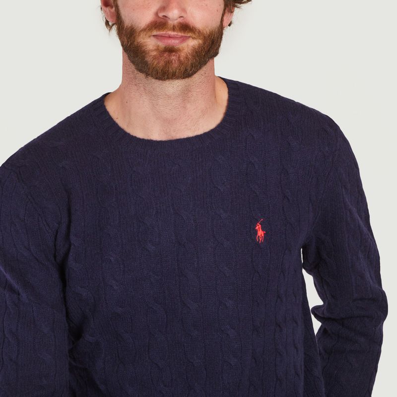 Pull torsades en laine et cachemire Bleu Marine Polo Ralph Lauren