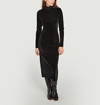Mid-length turtleneck dress in stretch velvet